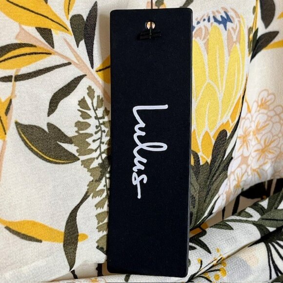 Lulus NEW Wild Flowers Floral Print Wrap Midi Dress - Cream, Yellow, Green - L - Picture 10 of 11